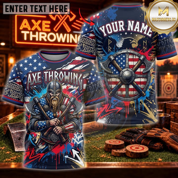 Maxcorners Axe Throwing Red Blue Viking Warrior Personalized Name 3D Unisex Shirt
