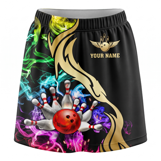 Maxcorners Bowling Colorful Smoke Red Ball And Pins Personalized 3D Skirts With Shorts