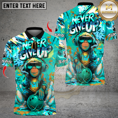 Maxcorners  Never Give Up Funky Monkey Graffiti Bowling Multicolor Customized Name, Team Name 3D Shirts