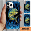 Maxcorner Fishing Blue Flame Smoke Background Personalized Name 3D Phone Case (10 Fish Species)