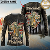 Fishing American Flag Camo Cross Gear  Pattern Sun Protection Personalized Name, Team Name Long Sleeve Shirt
