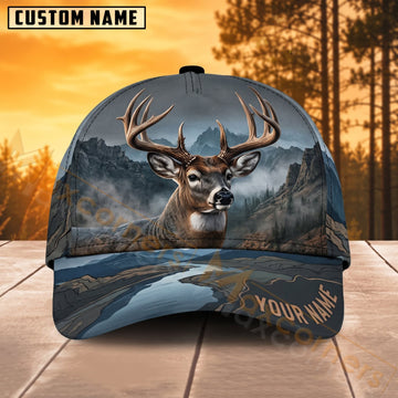 Maxcorners Deer Hunting Moonlight Mountain Buck Personalized Name 3D Cap