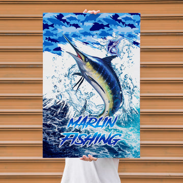 Maxcorners Marlin Fishing Ocean Camo Splash Design Personalized Name 3D Poster