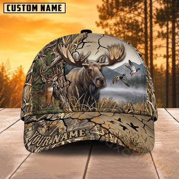 Maxcorners Moose Hunting Mountain Forest Wildlife Personalized Name 3D Cap