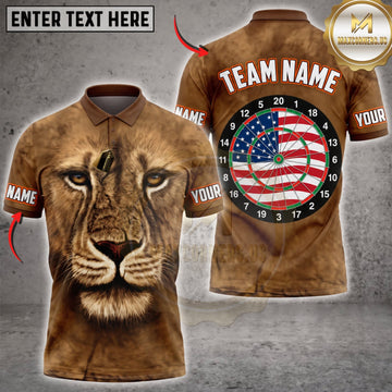 Maxcorners Darts Fierce Lion Face American Flag Dartboard Personalized Name 3D Unisex Shirt