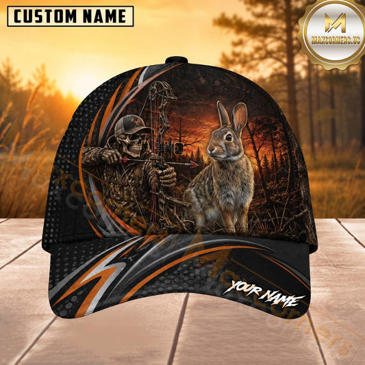 Maxcorners Hunting Orange Stripe Skull Archer and Deer Sunset Design Personalized 3D Cap