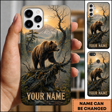 Maxcorners Hunting Wild Bear Mountain Sunrise Forest Cliff Wilderness Art Customized Name Phone Case