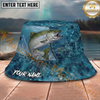 Maxcorners Fishing Aqua Water Scale Personalized Name 3D Bucket Hat (12 Fish Species)
