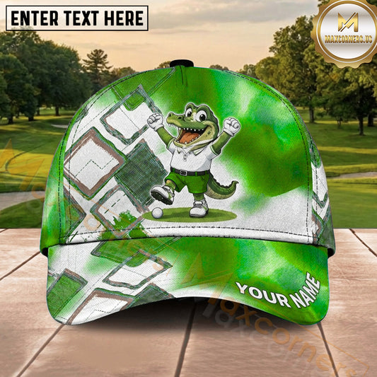 Maxcorners Golf Happy Alligator Golfer Geometric Splash Personalized Name 3D Classic Cap