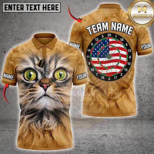 Maxcorners Darts Cute Grumpy Cat Green Eyes American Flag Dartboard Personalized Name 3D Unisex Shirt