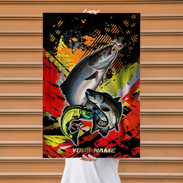Maxcorners Trout Fishing Bold Color Splash Design Personalized Name 3D Poster