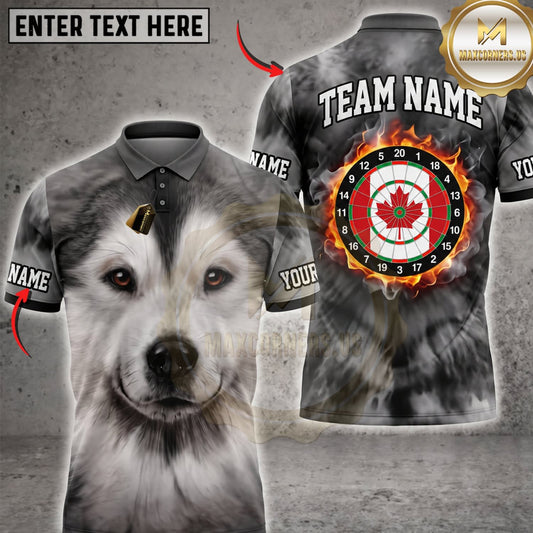 Maxcorners Darts Cute Fluffy Gray Dog Canadian Maple Leaf Dartboard Personalized Name 3D Unisex Shirt