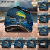 Maxcorners Fishing Heartbeat Boat Scene Multiple Options Personalized Name 3D Cap (12 Fish Species)