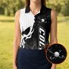 Maxcorners Monochrome Skull Golf Ball Graphic Golf Shirt, Golf Polo For Women, Printed Golf Shirt LM1507