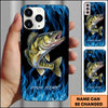 Maxcorner Fishing Blue Flame Smoke Background Personalized Name 3D Phone Case (10 Fish Species)
