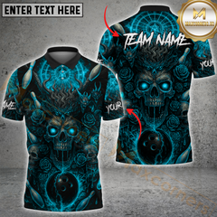 Maxcorners Bowling Shirt Demon Skull Roses Red Aura Personalized Name, Team Name 3D Shirt (4 Colors)
