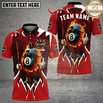 Maxcorners Billiards Flaming 8-Ball Cool Multicolor Customized Name, Team Name 3D Shirts
