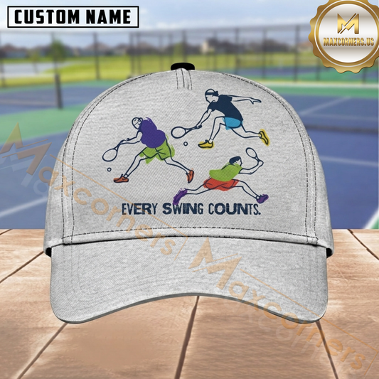 Maxcorners Tennis Every Swing Counts Multi Player Illustration Light Grey Colorful Sport Design Personalized Name 3D Cap