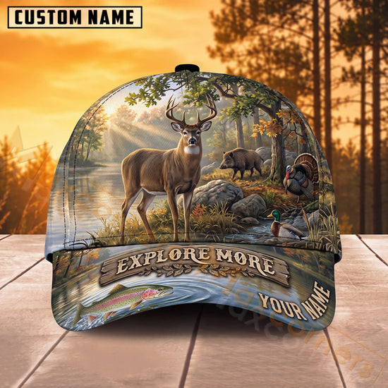 Maxcorners Deer Hunting Wilderness Landscape Explore More Personalized Name 3D Cap