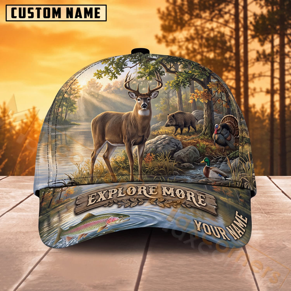 Maxcorners Deer Hunting Wilderness Landscape Explore More Personalized Name 3D Cap