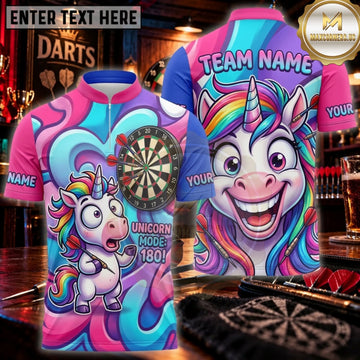 Maxcorners Darts Neon Pink Crazy Unicorn Graffiti Personalized Name 3D Unisex Shirt