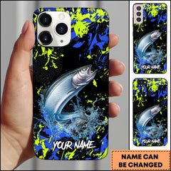 Maxcorners Salmon Fishing Neon Splash Art Personalized Name 3D Phone Case