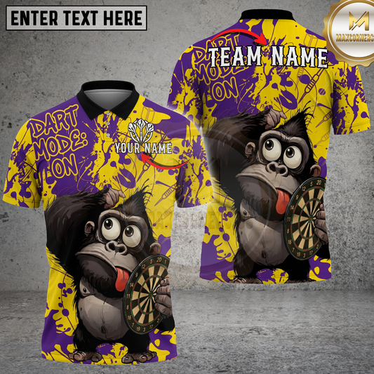 Maxcorners Darts Funny Gorilla Dart Mode ON Multicolor Options Personalized Name, Team Name 3D Shirt (4 Colors)