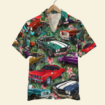 Maxcorners Personalized Classic Car Hawaiian Shirt, Floral Pattern Custom Photo Car Aloha Shirts (Up to 5 photos)
