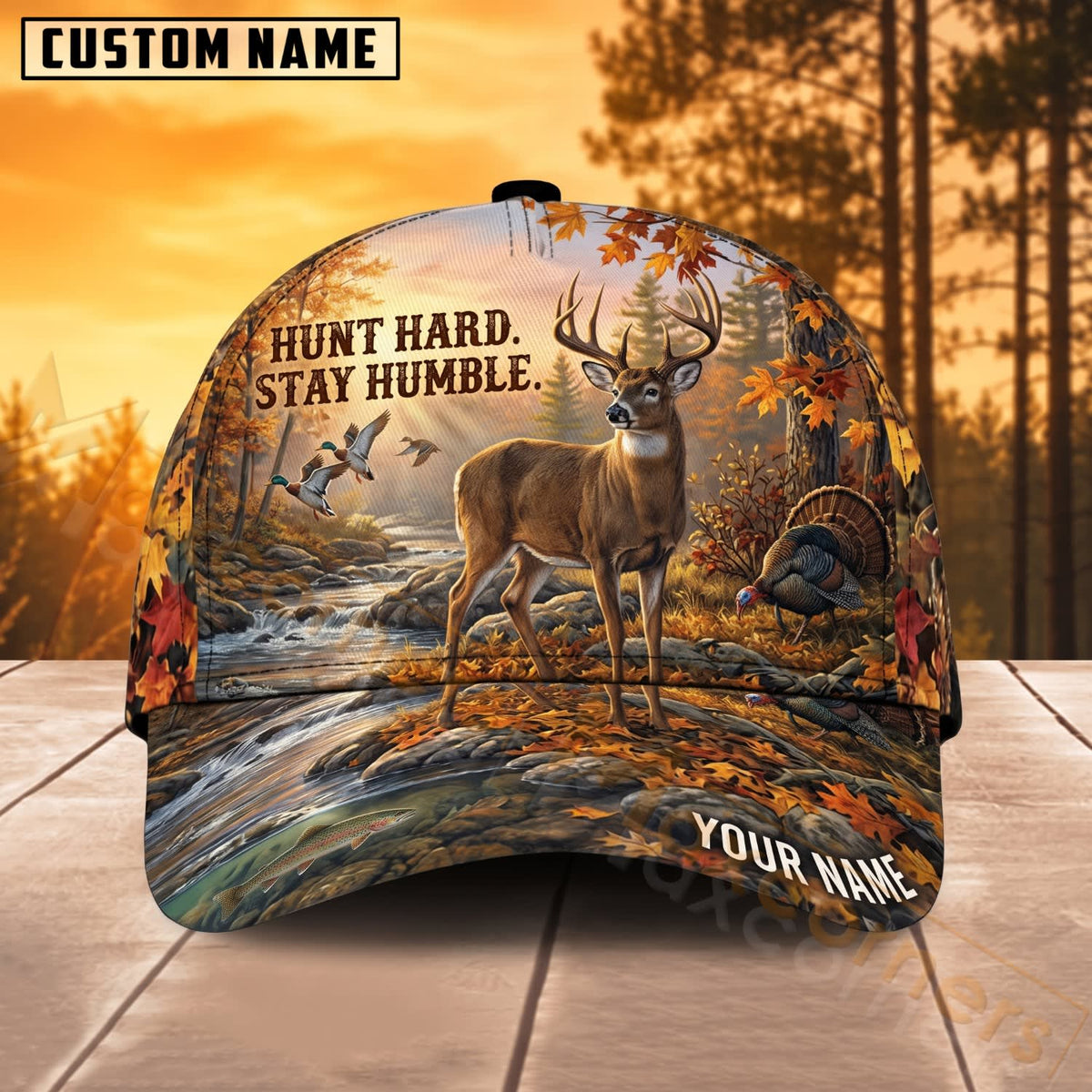 Maxcorners Deer Hunting Hunt Hard Stay Humble Forest Personalized Name 3D Cap