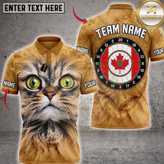 Maxcorners Darts Cute Grumpy Orange Tabby Cat Green Eyes Canadian Maple Leaf Dartboard Personalized Name 3D Unisex Shirt