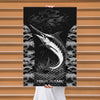 Maxcorners Marlin Fishing Black & White Sketch Style Personalized Name 3D Poster