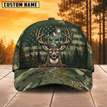 Maxcorners Deer Hunting Pine Forest Buck Personalized Name 3D Cap