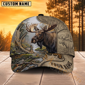 Maxcorners Moose Hunting Mountain River Wildlife Personalized Name 3D Cap