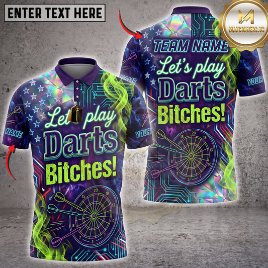 Maxcorners Darts Purple Neon Lets Play Darts Bitches Personalized Name 3D Unisex Shirt