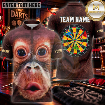 Maxcorners Darts Funny Surprised Chimpanzee Face Colorful Dartboard Personalized Name 3D Unisex Shirt