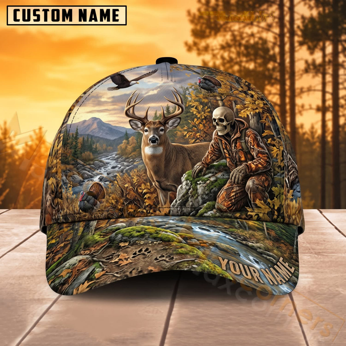 Maxcorners Deer Hunting Mountain Hunter Wilderness Personalized Name 3D Cap