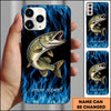 Maxcorner Fishing Blue Flame Smoke Background Personalized Name 3D Phone Case (10 Fish Species)