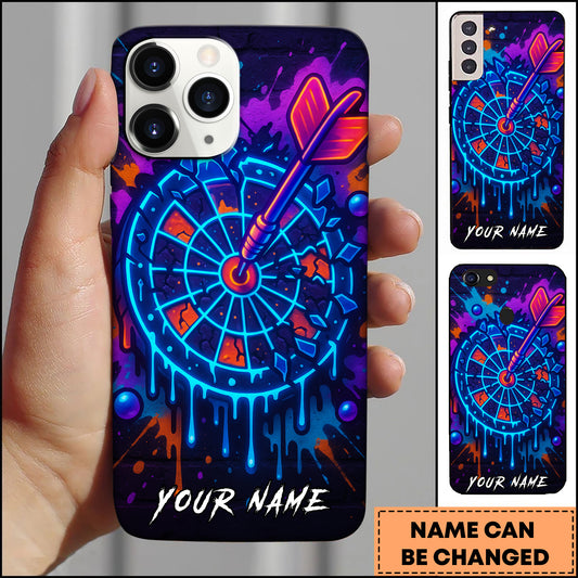 Maxcorners Darts Neon Graffiti Style Dartboard With Colorful Dripping Effect Personalized Name Phone Case
