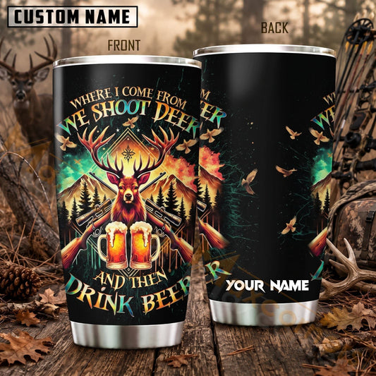 Maxcorners Hunting Deer Hunter Vintage Flame Camo Personalized Name 3D Tumbler