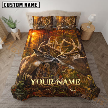 Maxcorners Deer Hunting Majestic Buck Antlers Custom Name 3D Bedding Set