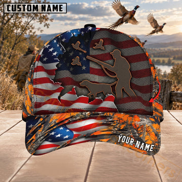 Maxcorners Upland Bird Hunting Patriotic Flying Pheasants Personalized Name 3D Cap