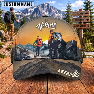 Maxcorners Hiking Hikers Sunset Mountain Trail Adventure Personalized Name 3D Cap