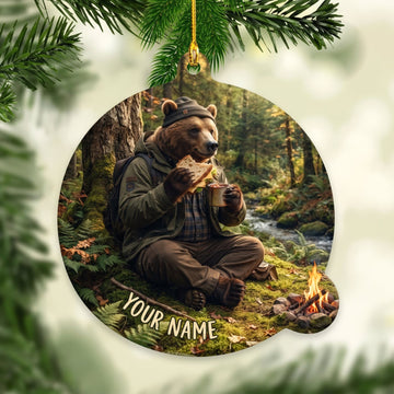 Maxcorners Hiking Bear Camper Forest Adventure Customized Name 3D Keychain And Ornament