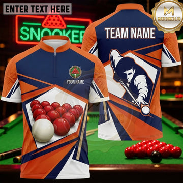 Maxcorners Snooker Navy Orange Player Silhouette Personalized Name 3D Unisex Shirt