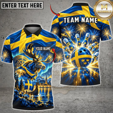 Maxcorners Bowling Sweden Flag Viking Warrior Personalized Name 3D Unisex Shirt