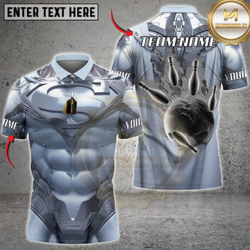 Maxcorners Bowling Silver Metallic Armor Dark Bowling Hand Personalized Name 3D Unisex Shirt