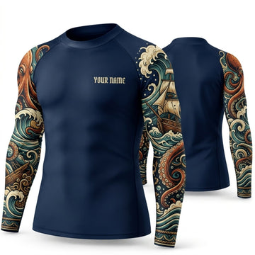 Maxcorners Personalized Japanese Tattoo Navy Shirt with Golden Dragon Style Tattoo Sleeves 3D All Over Printed Shirts, Best Gifts for Tattoo Lovers