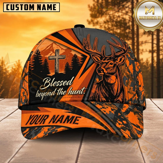Maxcorners Deer Hunting Whitetail Buck Blessed Beyond the Hunt Orange Camo Customized Name 3D Cap