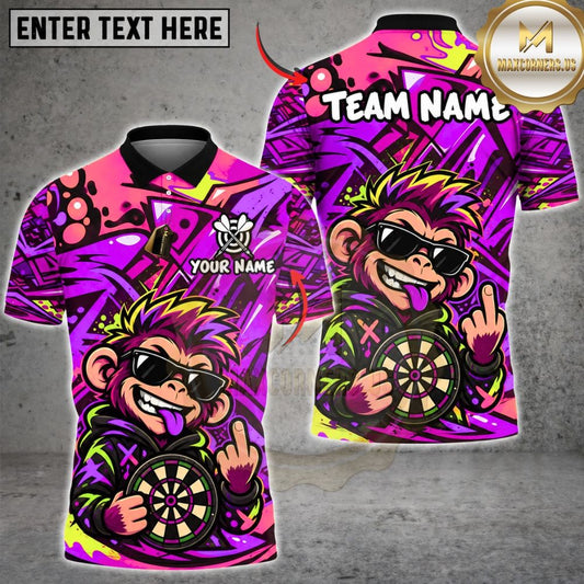 Maxcorners Darts Cool Monkey Sunglasses Middle Finger Target Board Graffiti Artwork Multicolor Customized Name, Team Name 3D Shirts