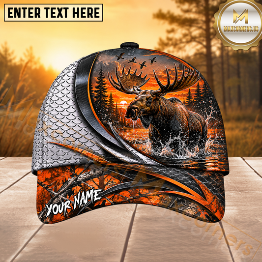Maxcorners Moose Hunting Forest Badge Personalized 3D Cap
